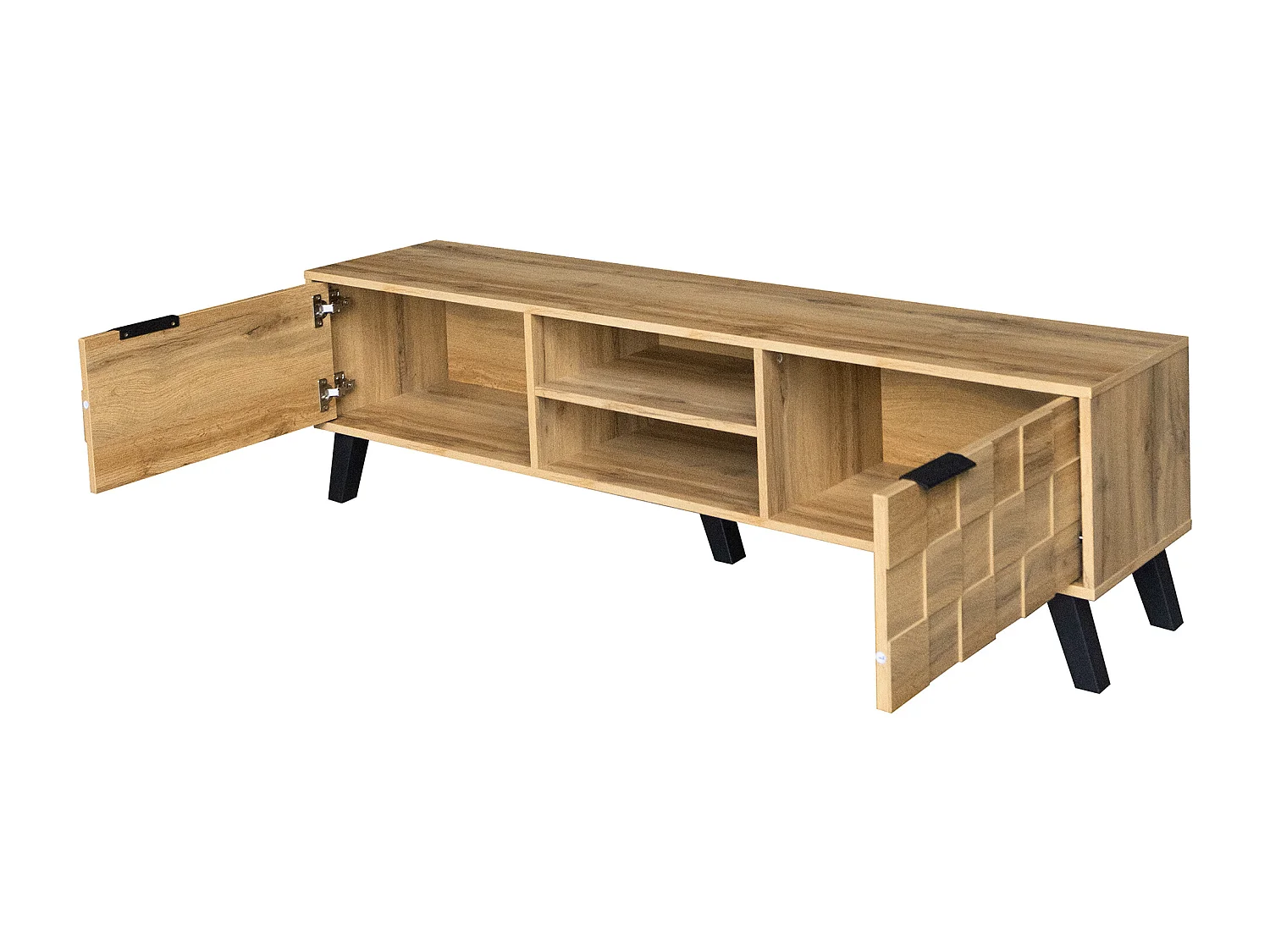 Moderner TV-Schrank – mit 2 Türen und 2 offenen Fächern – Natur