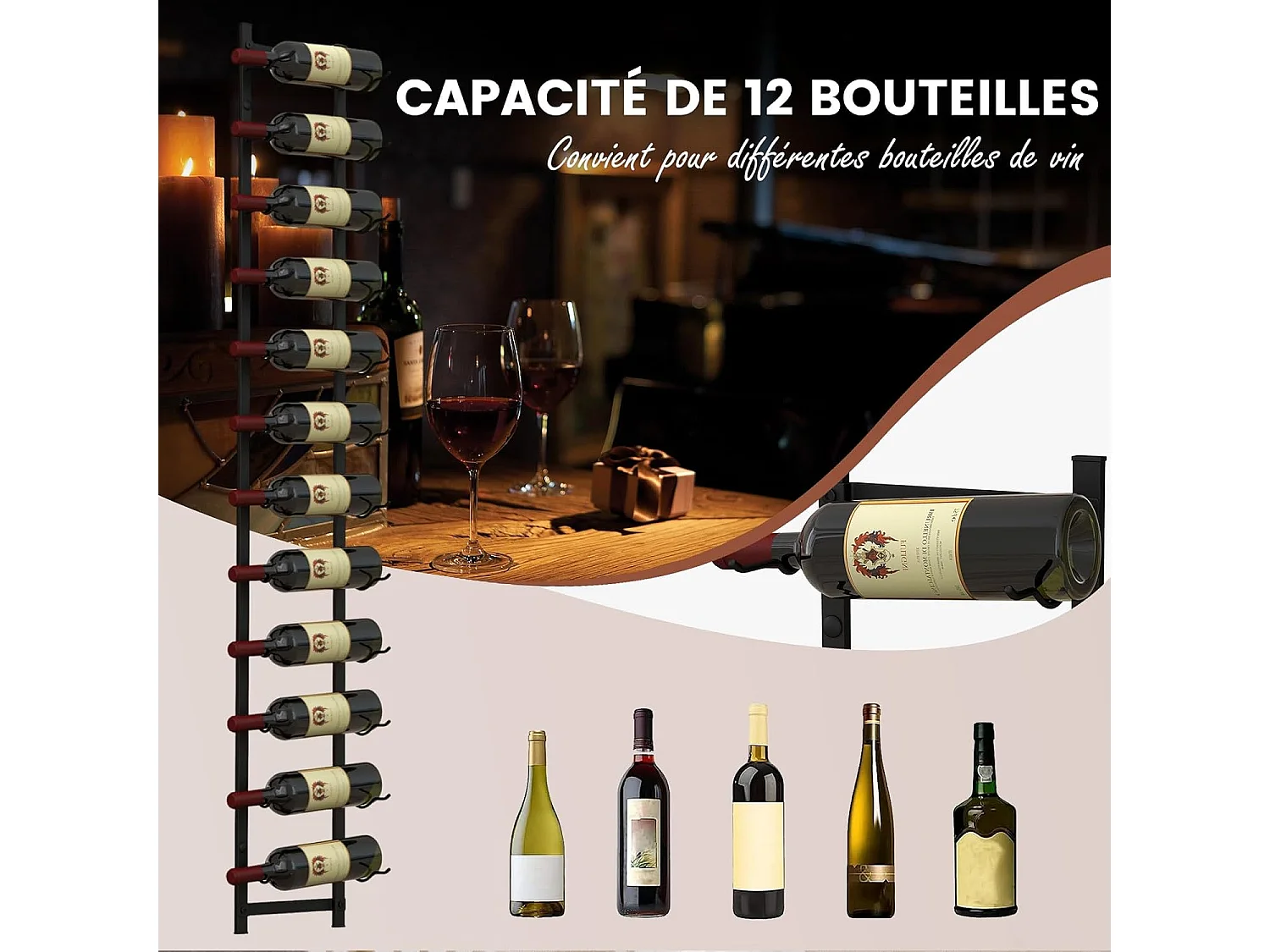 Casier à Vin Mural 12 Bouteilles – Support Métallique Acier Inoxydable, Design Moderne Pour Cuisine & Cave