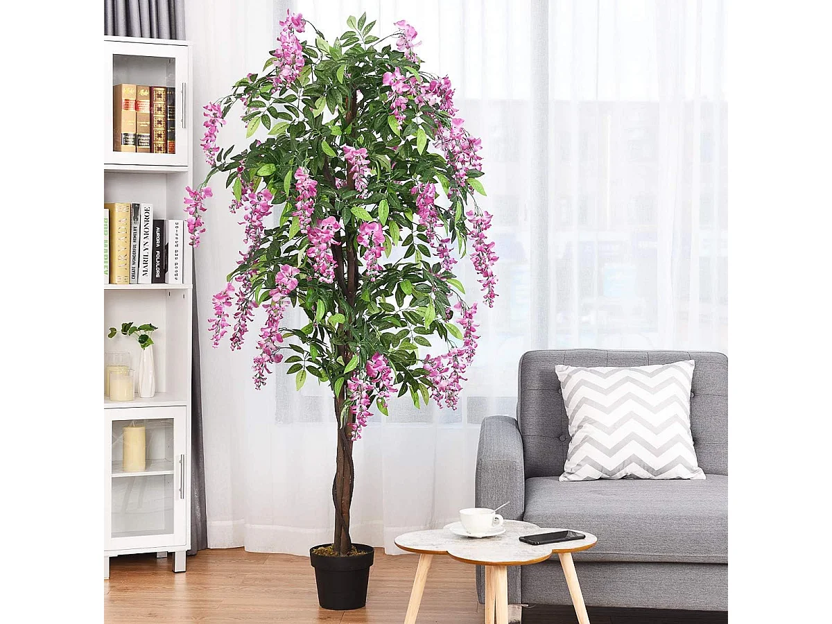 Kunstboom Kunstplant in pot met roze nepbloemen Geschikt voor blauweregen binnen of buiten 180cm