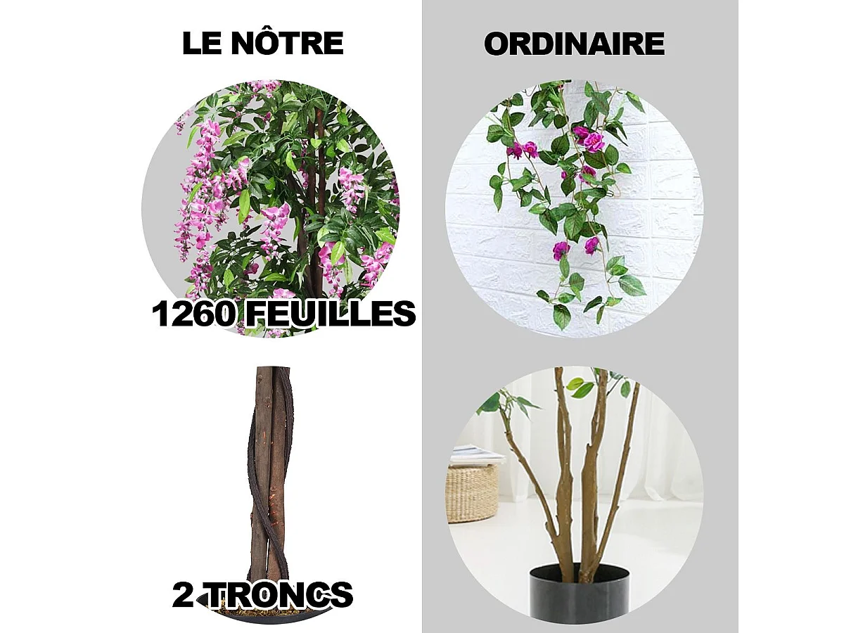 Kunstboom Kunstplant in pot met roze nepbloemen Geschikt voor blauweregen binnen of buiten 180cm