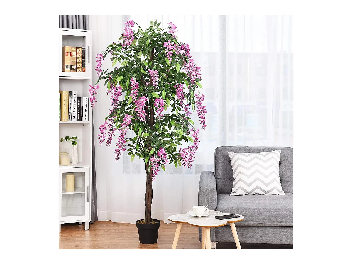 Arbre Artificiel Plante Artificielle en Pot avec Fausses Fleurs Roses Convient pour Intérieur ou Extérieur Wisteria 180cm
