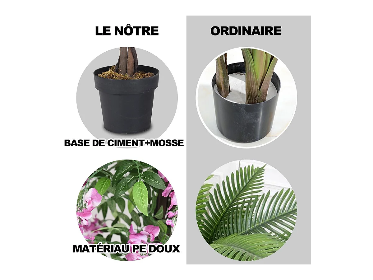 Arbre Artificiel Plante Artificielle en Pot avec Fausses Fleurs Roses Convient pour Intérieur ou Extérieur Wisteria 180cm