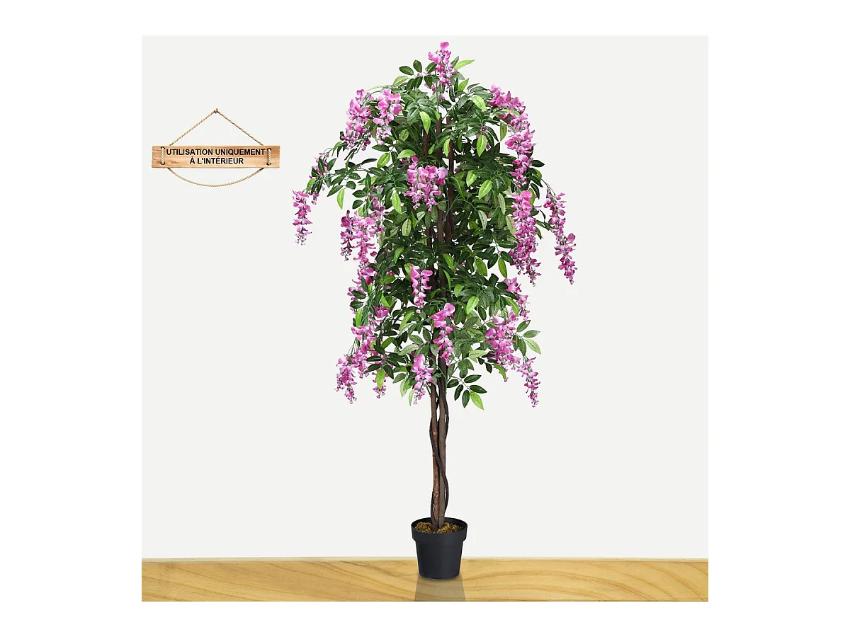Arbre Artificiel Plante Artificielle en Pot avec Fausses Fleurs Roses Convient pour Intérieur ou Extérieur Wisteria 180cm