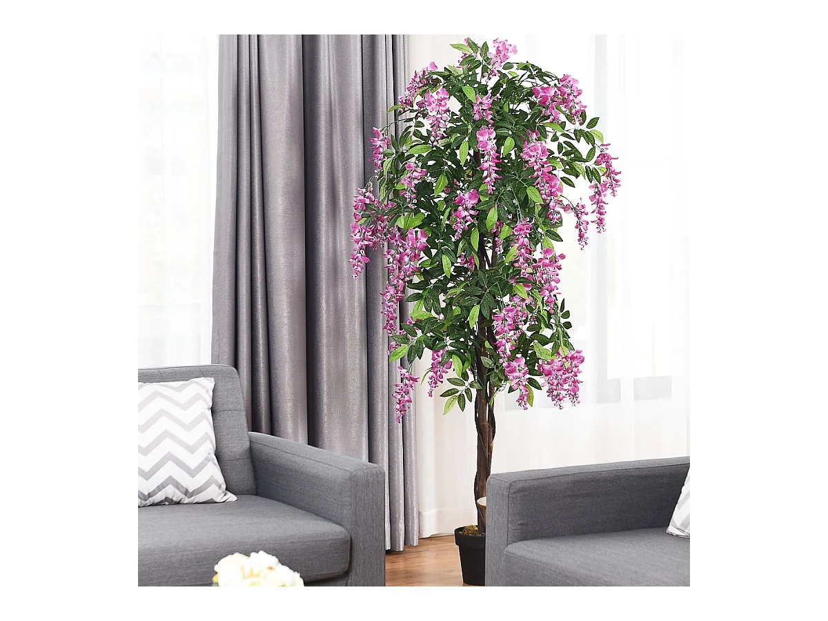 Arbre Artificiel Plante Artificielle en Pot avec Fausses Fleurs Roses Convient pour Intérieur ou Extérieur Wisteria 180cm