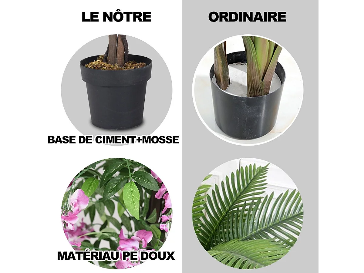 Arbre Artificiel Plante Artificielle en Pot avec Fausses Fleurs Roses Convient pour Intérieur ou Extérieur Wisteria 180cm