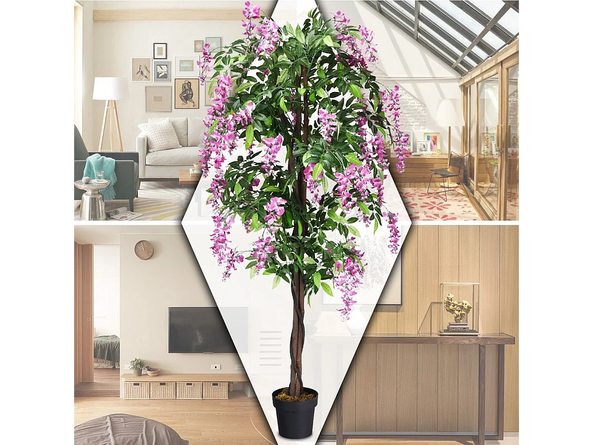 Arbre Artificiel Plante Artificielle en Pot avec Fausses Fleurs Roses Convient pour Intérieur ou Extérieur Wisteria 180cm