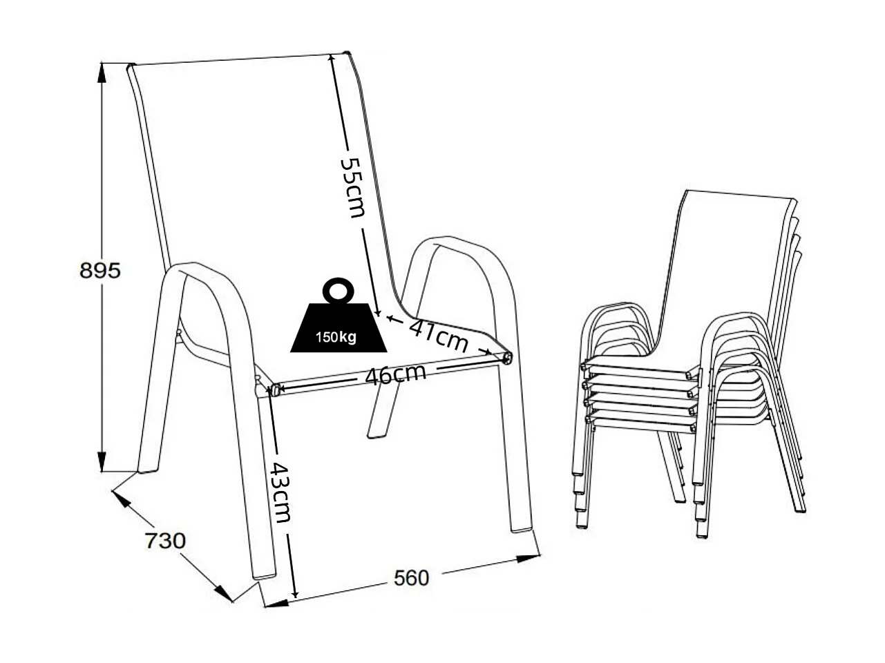 Garden chair Sonlas Anthracite H. 89 x W. 56 x D. 73 cm