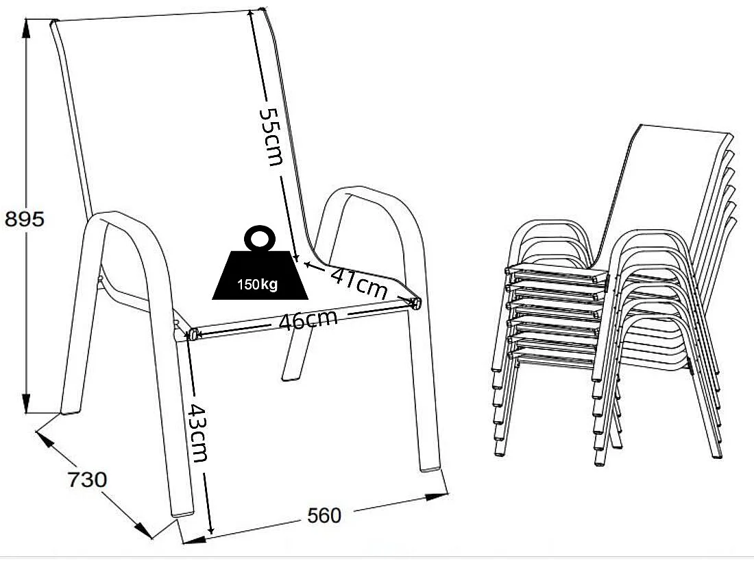 Garden chair Sonlas Anthracite H. 89 x W. 56 x D. 73 cm