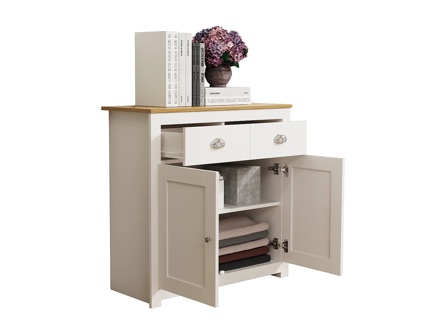 Cómoda de madeira VCM | aparador com portas de batente e gavetas | dimensões aprox. h. 81 x w. 82 x d. 35 cm - Balusa L (branco)