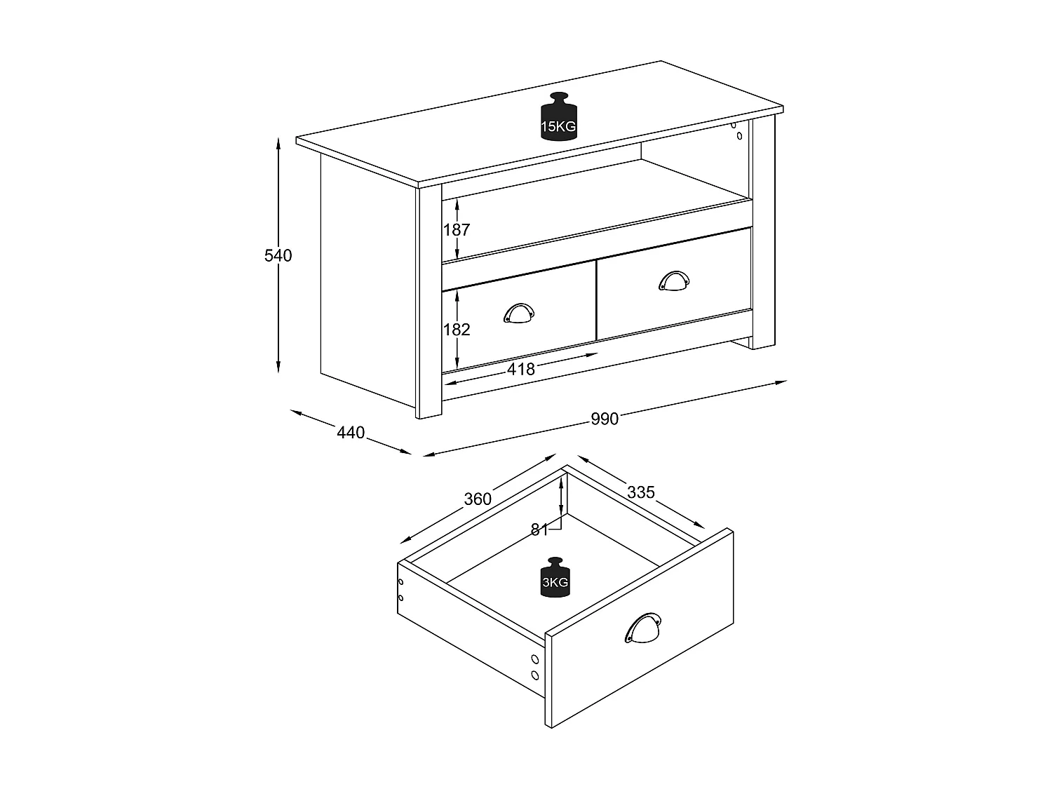 Meuble téléviseur Balusa H. 54 x L. 99 x j. 44 cm Blanc