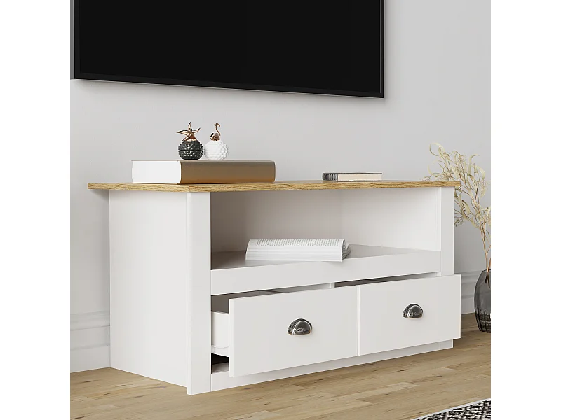 Móveis de TV VCM | Lowboard | Prateleira de TV com espaço de armazenamento suficiente | Dimensões A. 54 x L. 99 x P. 44 cm | Fernseh Furniture – Balusa (Branco)
