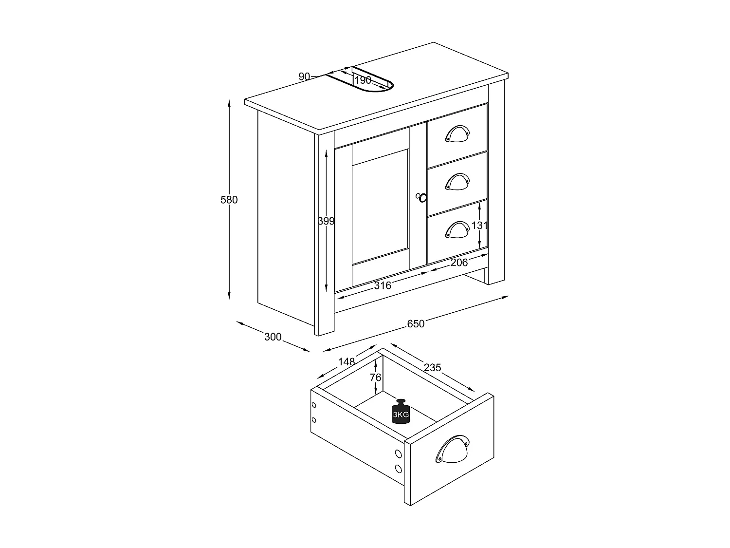 Cassettiera in legno Balusa L