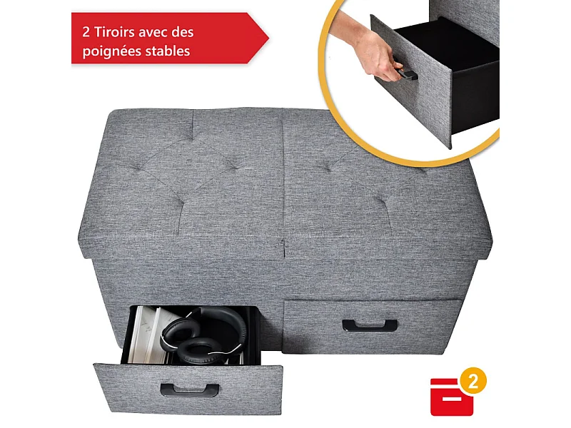 Banc de Rangement avec coffre et tiroirs 2 places 77x40x38cm