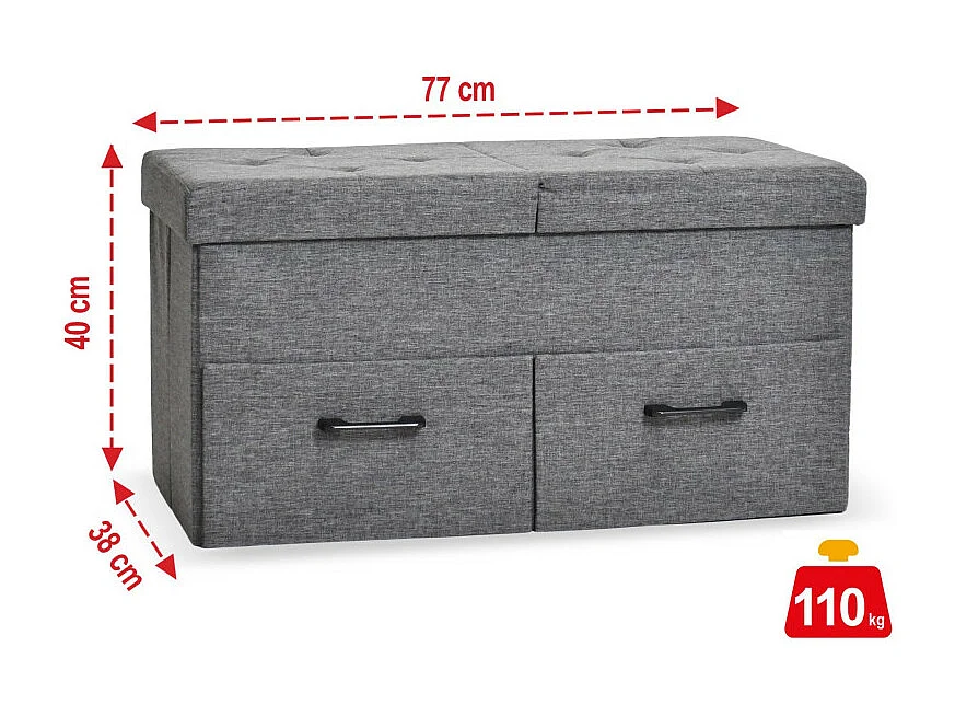 Banc de Rangement avec coffre et tiroirs 2 places 77x40x38cm