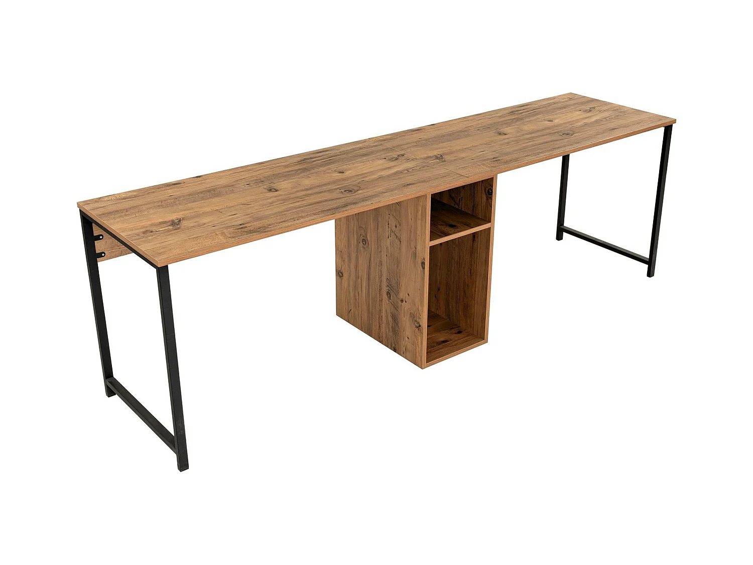 Bureau double avec rangements - Coloris : Naturel et noir - DERVILO