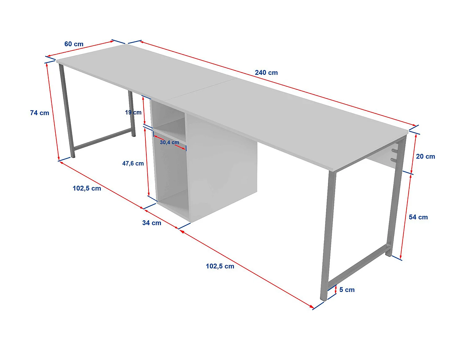 Bureau double avec rangements - Coloris : Naturel et noir - DERVILO