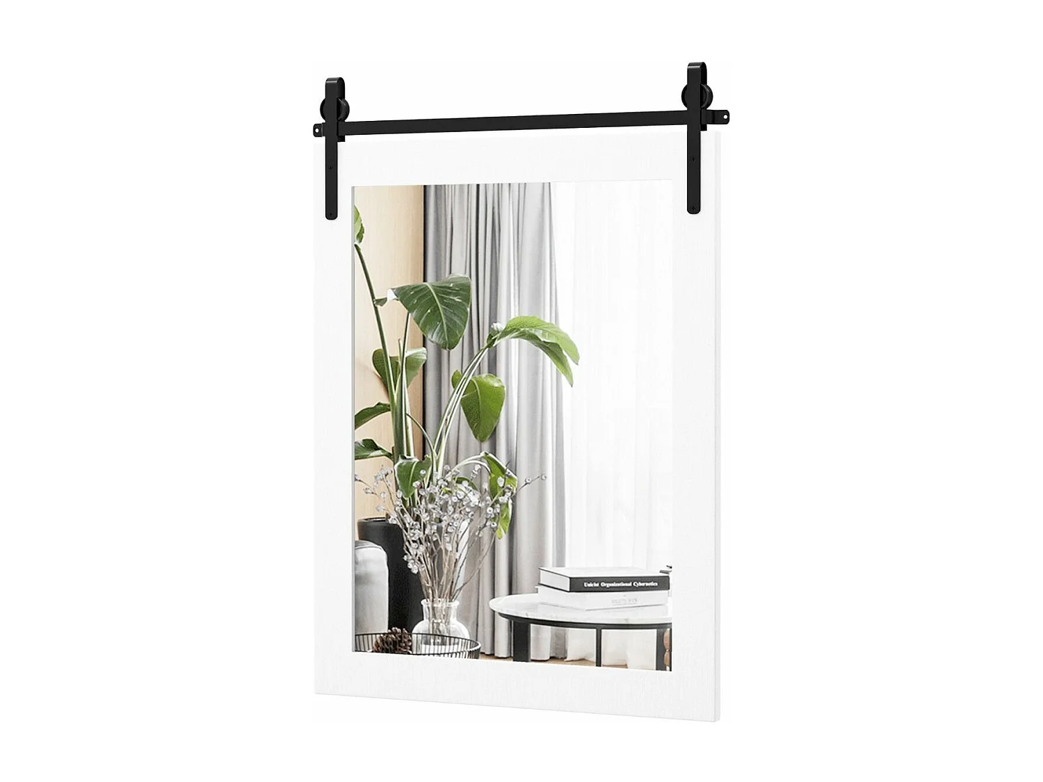Miroir Mural Rustique avec Cadre en Bois Massif, Miroir avec kit, 76 x 56 cm (Blanc)