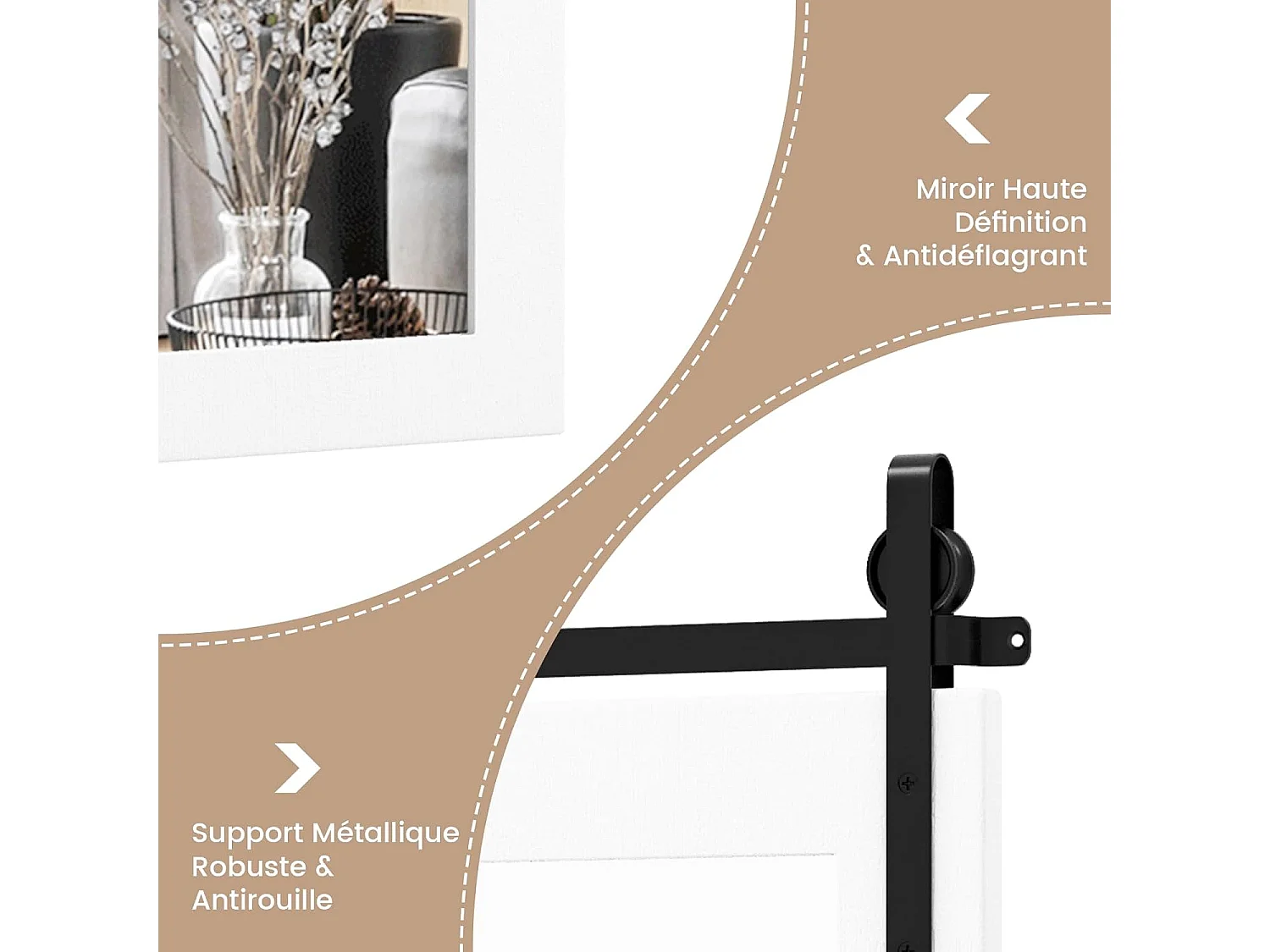 Miroir Mural Rustique avec Cadre en Bois Massif, Miroir avec kit, 76 x 56 cm (Blanc)