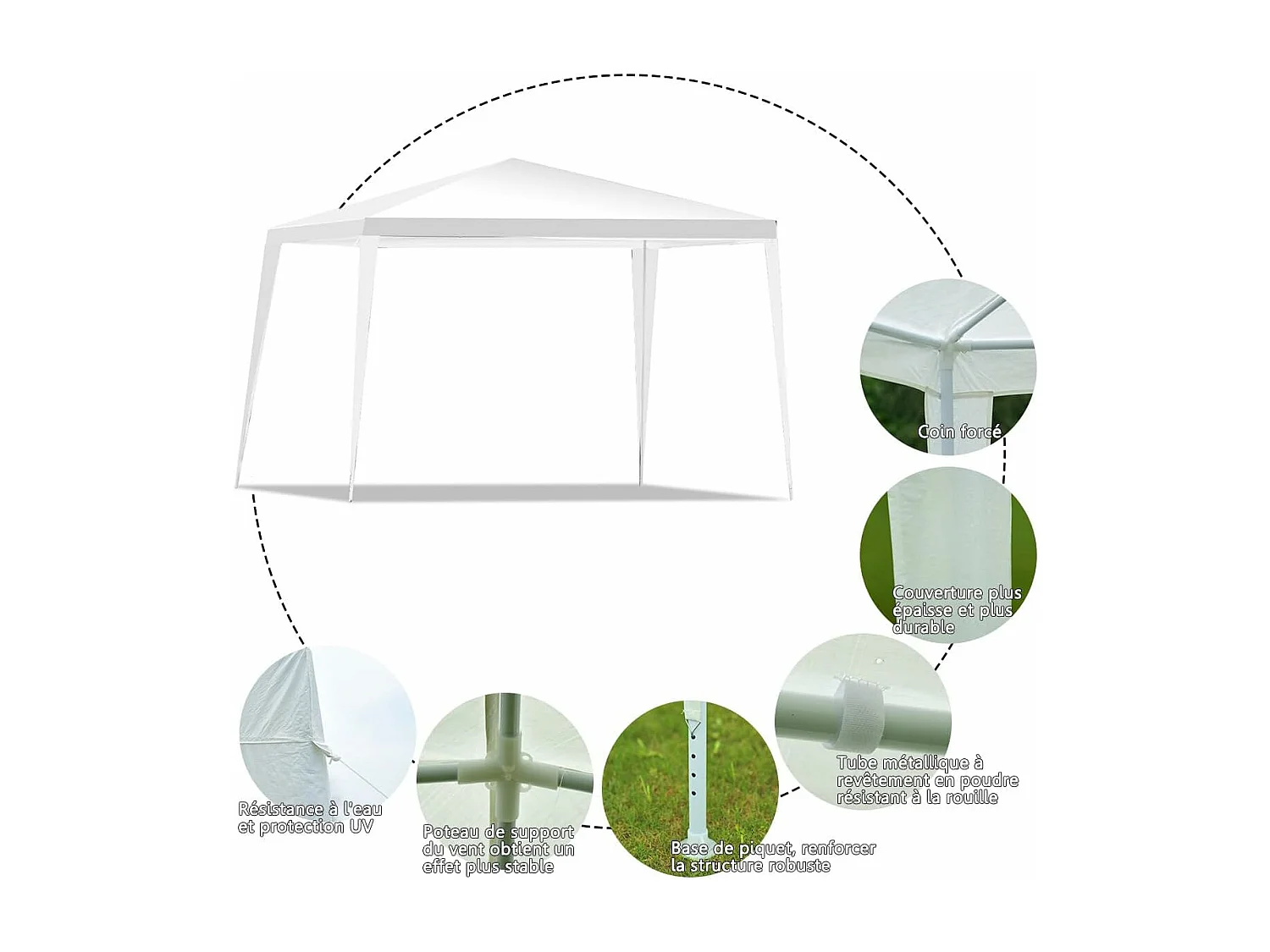 Tonnelle de Jardin Instantanée Pliable 3x3 M, Tente de Jardin avec Piquets Cordes à Vent, Auvent Commercial d'Extérieur pour Jardin Plage Marché Aux Puces Auvent Instantané Commercial, Blanc