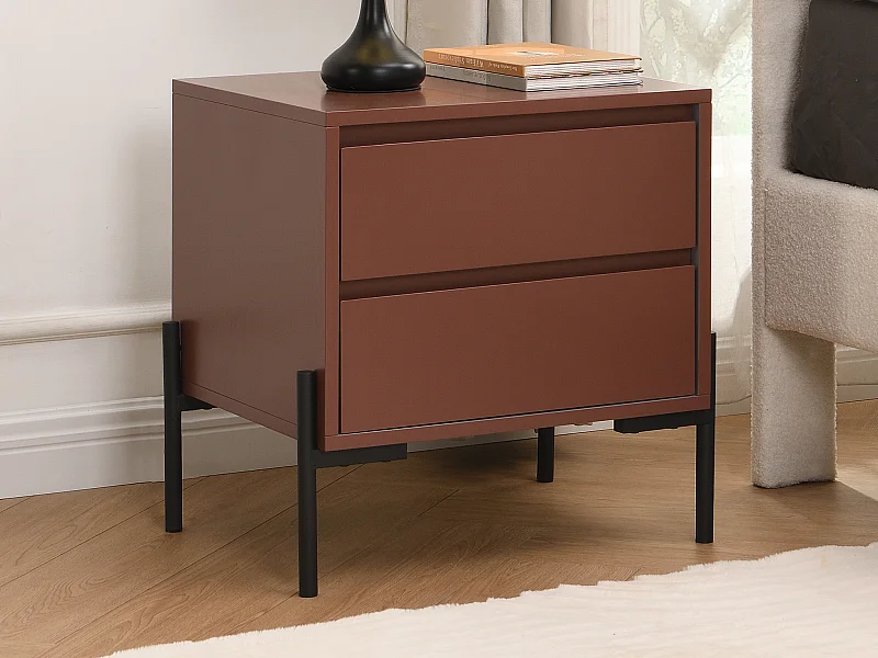 Lot de 2 tables de chevet 2 tiroirs - MDF et métal - Terracotta et noir - KORASA de Pascal Morabito