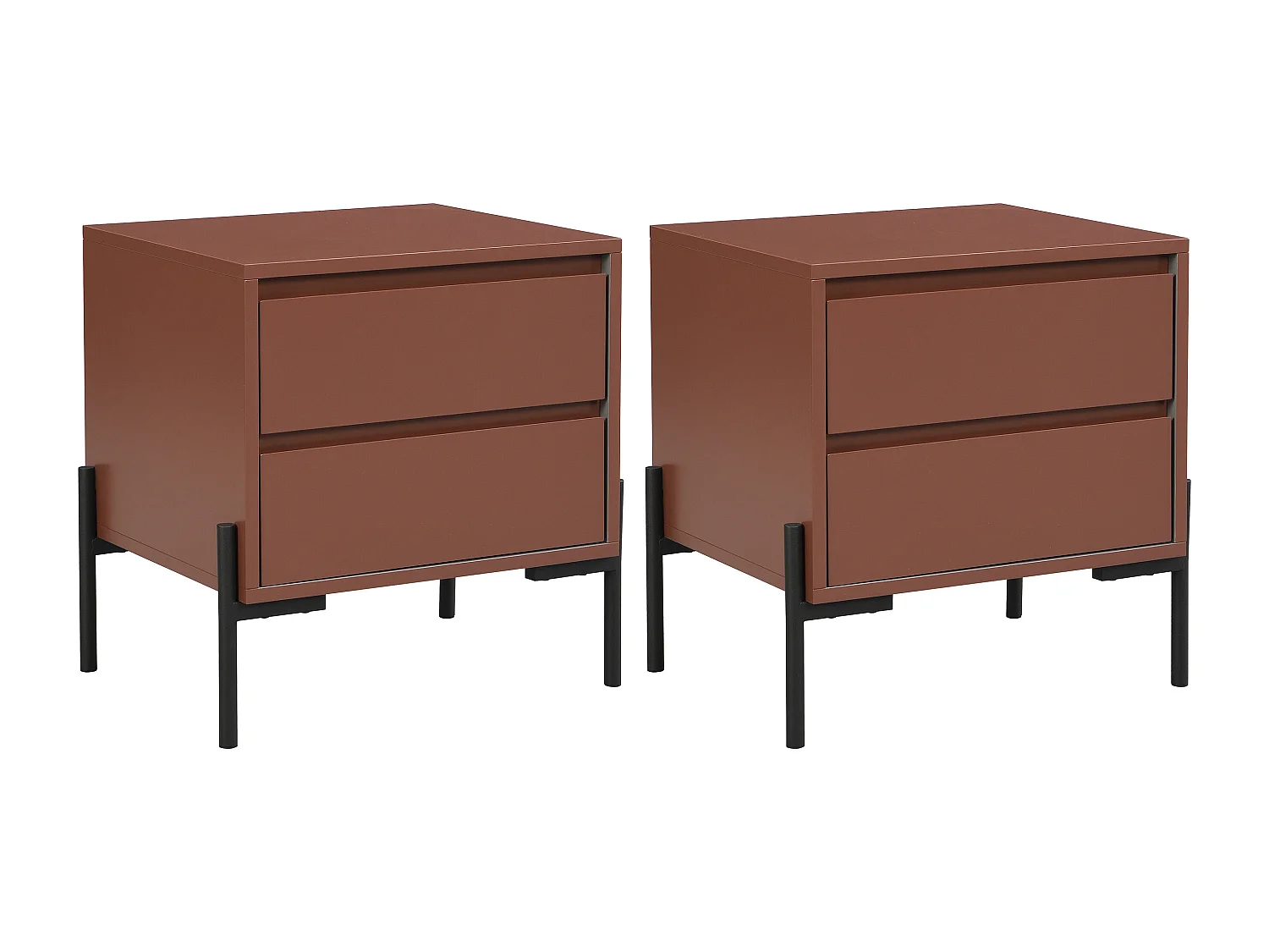Lot de 2 tables de chevet 2 tiroirs - MDF et métal - Terracotta et noir - KORASA de Pascal Morabito
