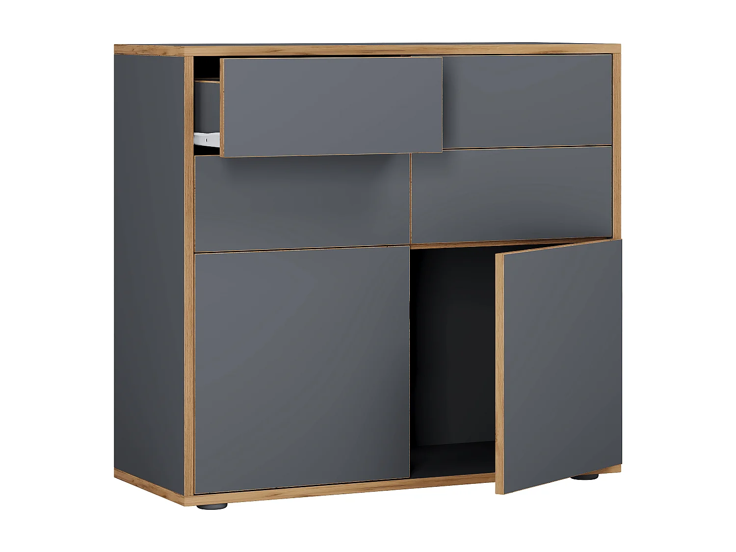 VCM Cômoda em madeira | Prancha lateral com portas giratórias e gavetas | Móveis de escritório | Dimensões aprox. A. 74 x L. 100 x P. 32cm - Salia (antracite)