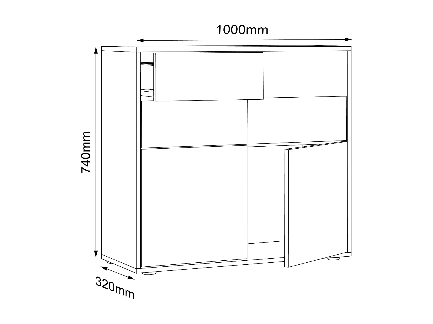 VCM Cômoda em madeira | Prancha lateral com portas giratórias e gavetas | Móveis de escritório | Dimensões aprox. A. 74 x L. 100 x P. 32cm - Salia (antracite)