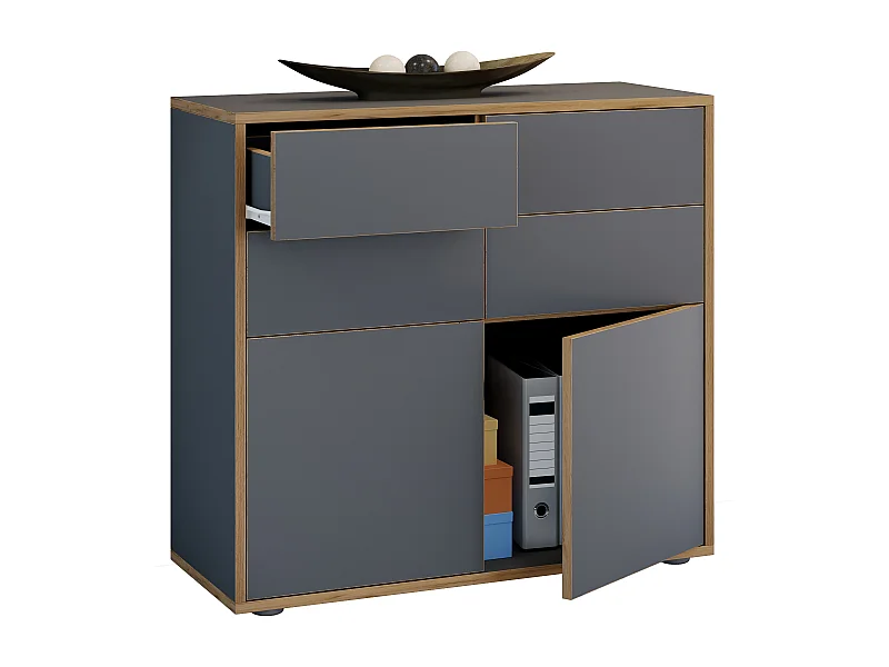 VCM Cômoda em madeira | Prancha lateral com portas giratórias e gavetas | Móveis de escritório | Dimensões aprox. A. 74 x L. 100 x P. 32cm - Salia (antracite)