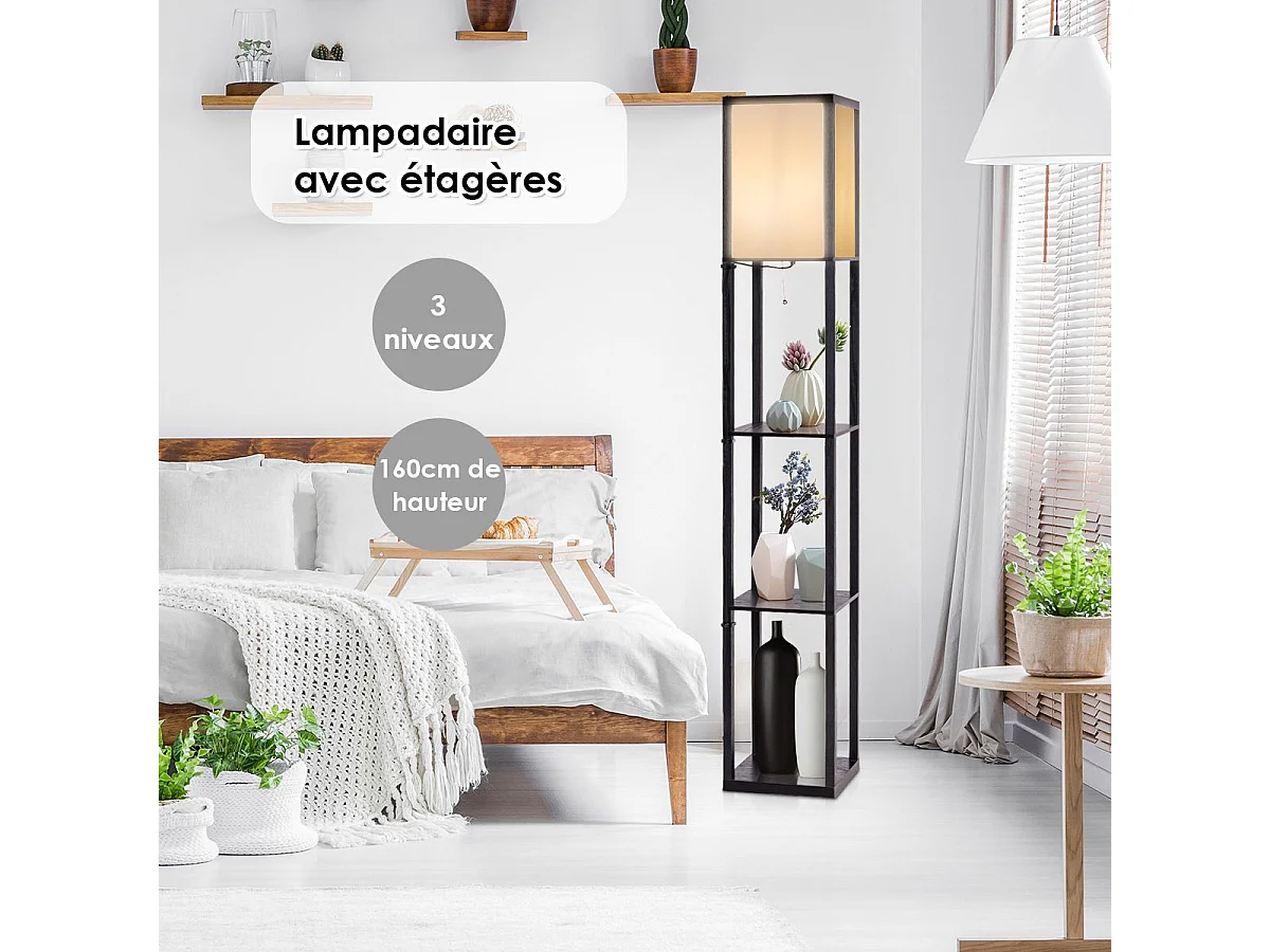 Lampadaire avec 3 niveaux etagère 220-240v,60w (ampoule non inclus)
