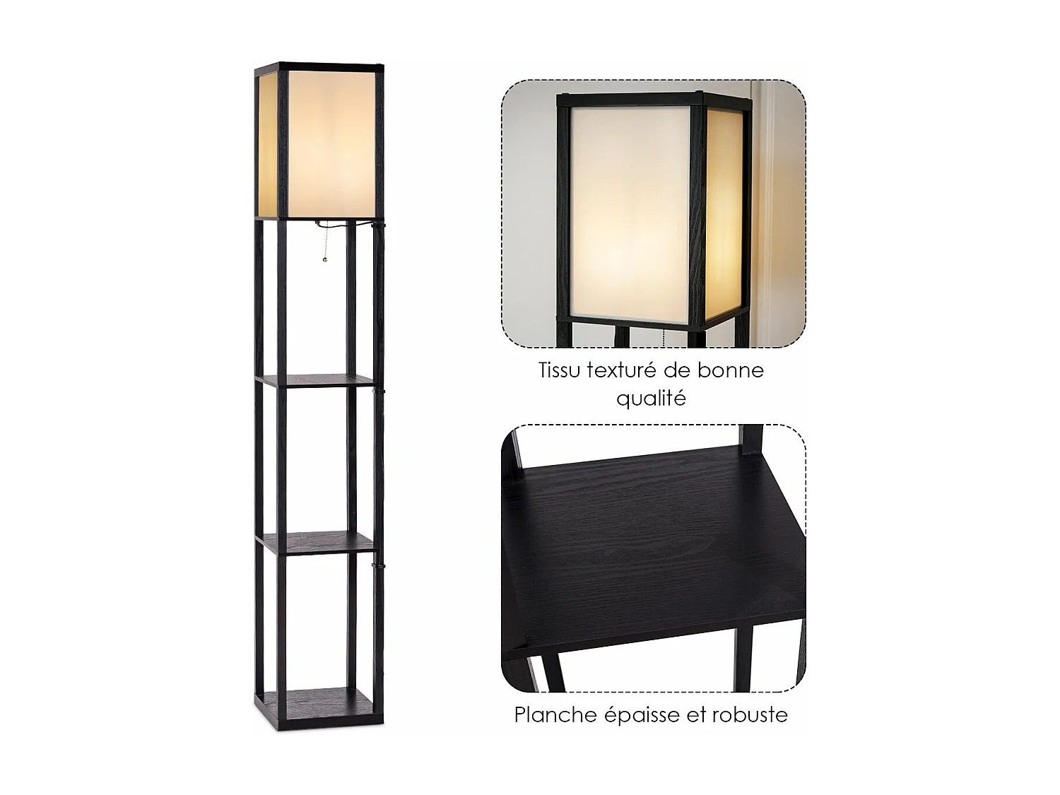 Lampadaire avec 3 niveaux etagère 220-240v,60w (ampoule non inclus)