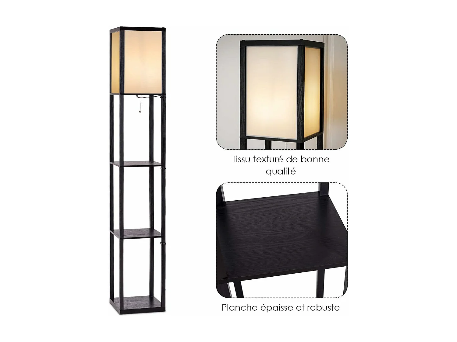 Lampadaire avec 3 niveaux etagère 220-240v,60w (ampoule non inclus)