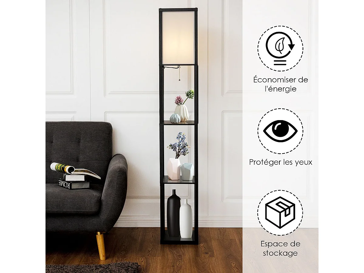 Lampadaire avec 3 niveaux etagère 220-240v,60w (ampoule non inclus)