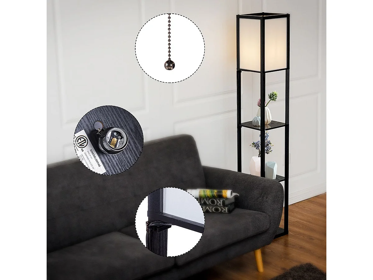 Lampadaire avec 3 niveaux etagère 220-240v,60w (ampoule non inclus)