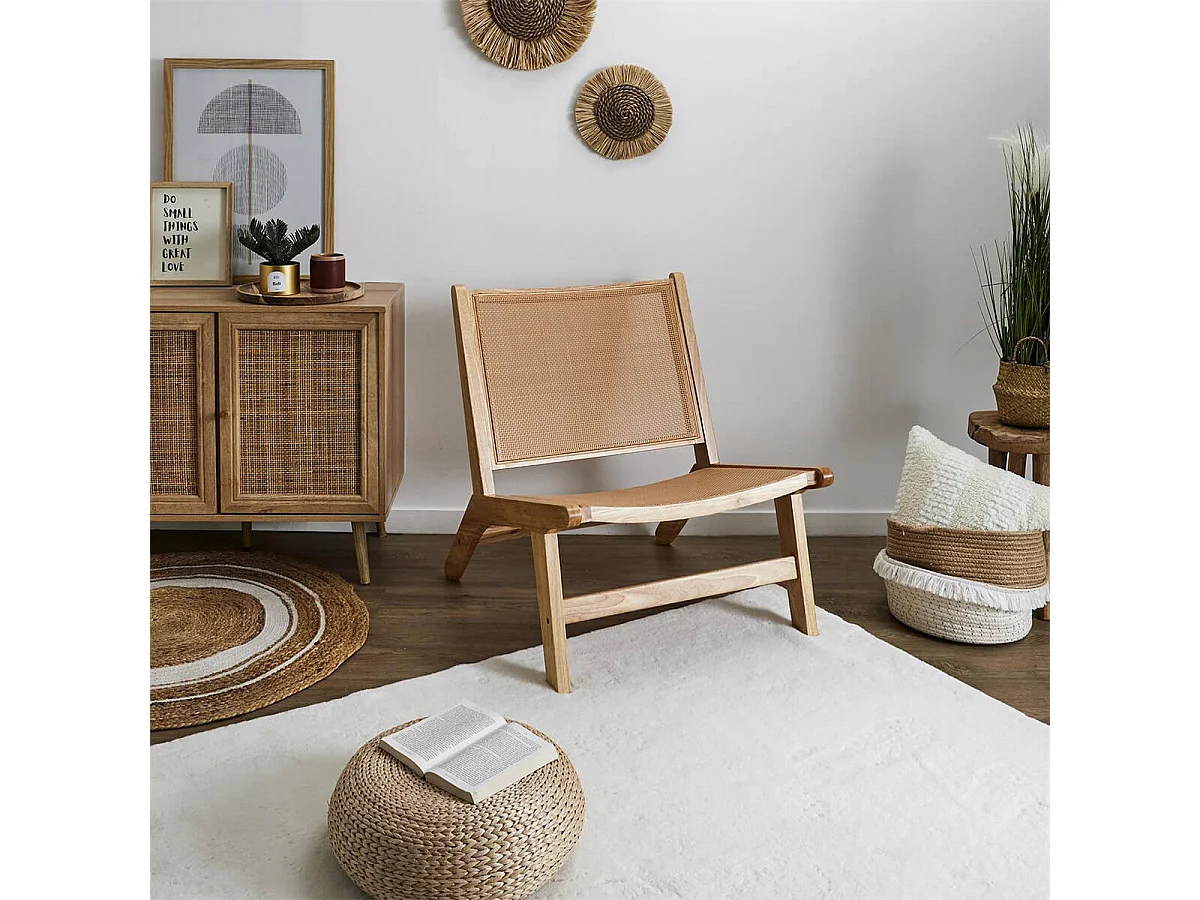 MAYA - Fauteuil Bas Effet Bois et Façades Rotin