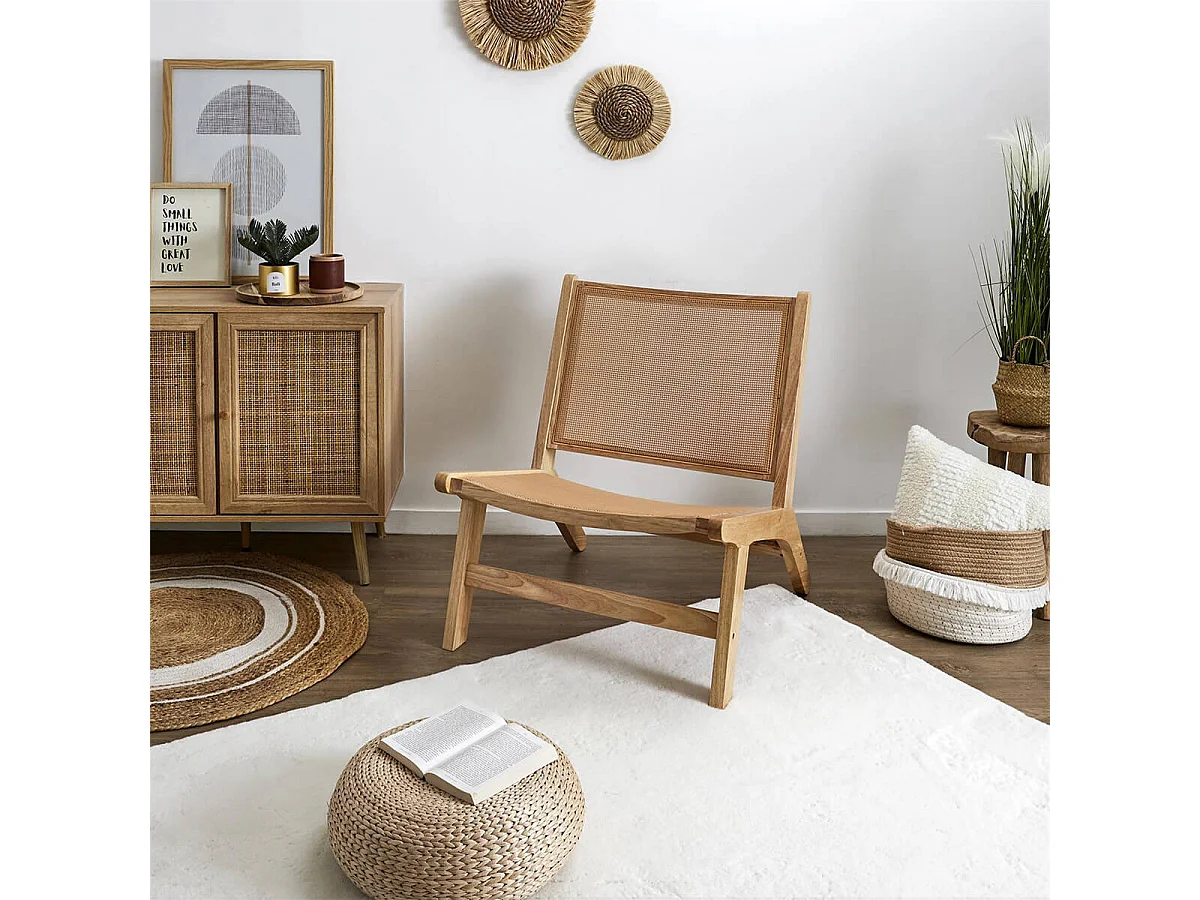 MAYA - Fauteuil Bas Effet Bois et Façades Rotin