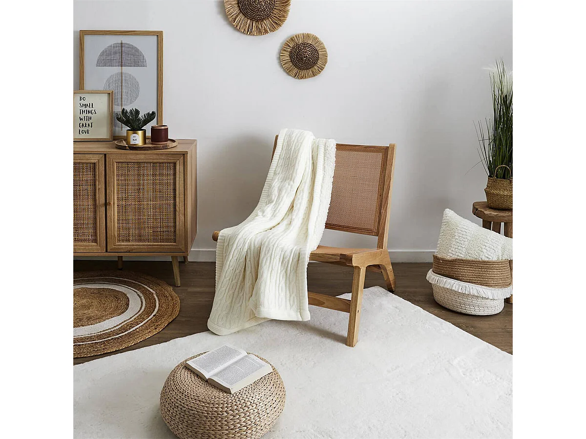 MAYA - Fauteuil Bas Effet Bois et Façades Rotin