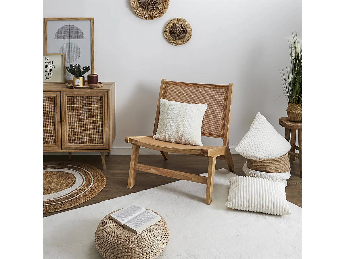 MAYA - Fauteuil Bas Effet Bois et Façades Rotin