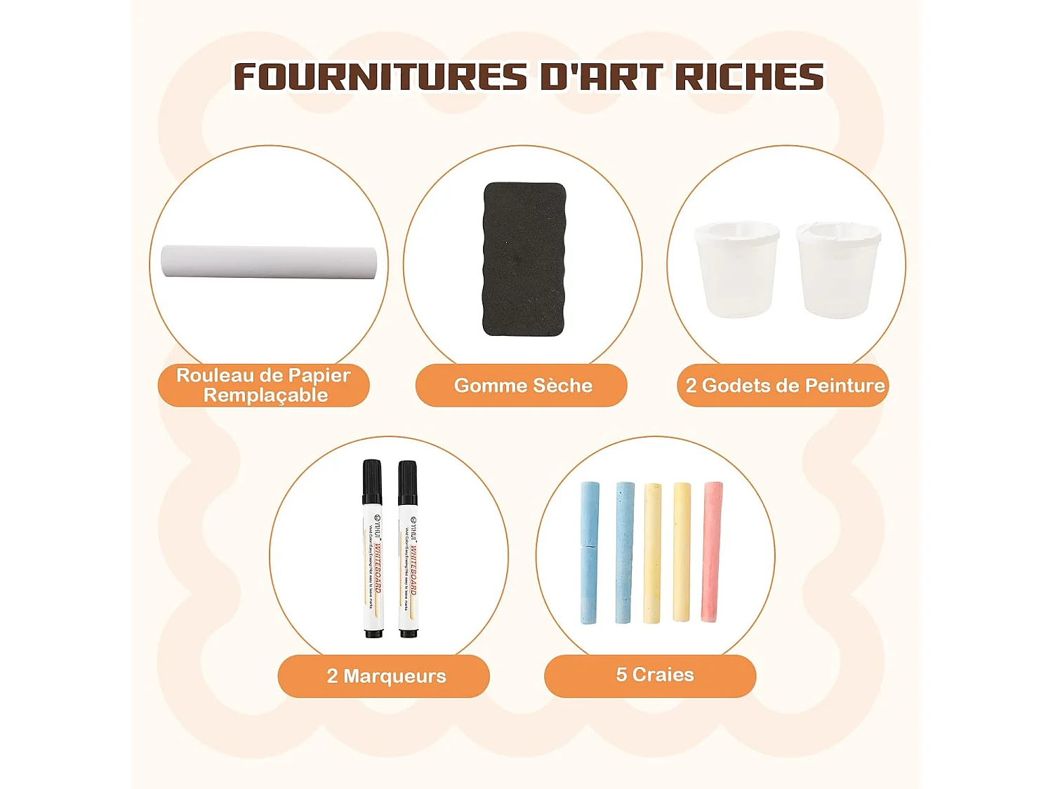 2 en 1 Bureau Enfants en Bois avec Banc & Etagères, Tableau Enfant Double Face Réglable avec Rouleau de Papier & 5 Craies, Table à Dessin Enfants de 3 Ans+, Charge 50kg (Café)