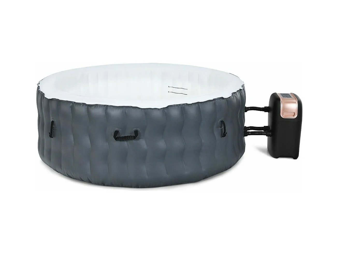 Spa Gonflable avec 108 Jets de Massage, 180 x 68 CM, Spa Rond Portable à 4 Personnes pour Intérieur/Extérieur, Filtration à Cartouche et Bâche de Protection pour Le Spa, Gris (sans Appui-tête et Porte-gobelet)