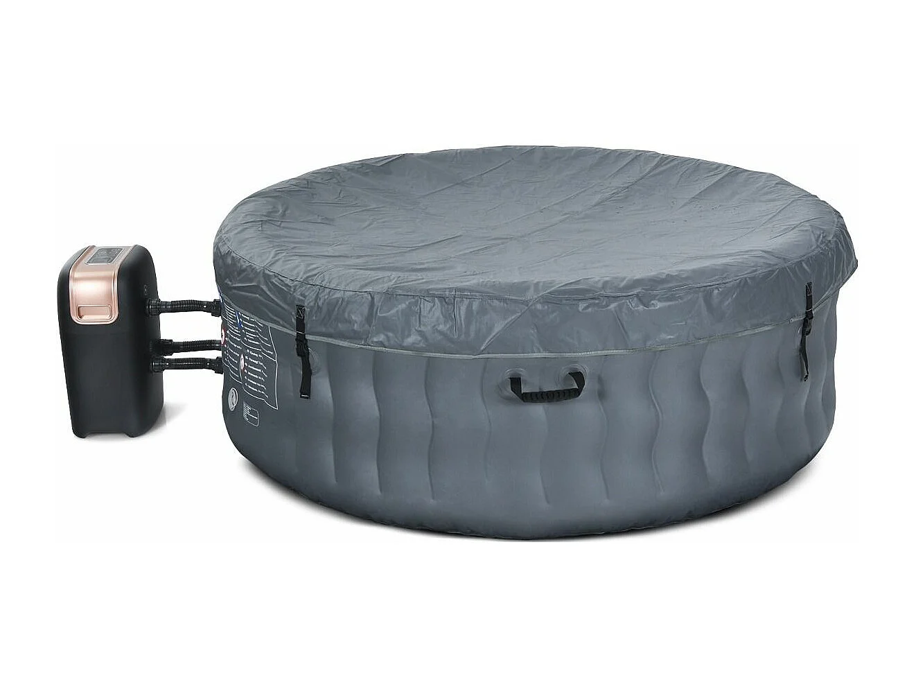 Spa Gonflable avec 108 Jets de Massage, 180 x 68 CM, Spa Rond Portable à 4 Personnes pour Intérieur/Extérieur, Filtration à Cartouche et Bâche de Protection pour Le Spa, Gris (sans Appui-tête et Porte-gobelet)