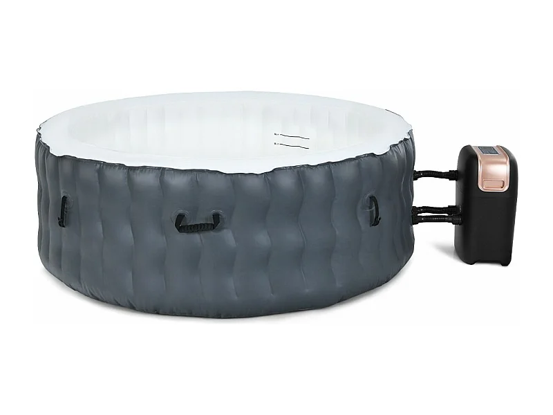 Spa Gonflable avec 108 Jets de Massage, 180 x 68 CM, Spa Rond Portable à 4 Personnes pour Intérieur/Extérieur, Filtration à Cartouche et Bâche de Protection pour Le Spa, Gris (sans Appui-tête et Porte-gobelet)