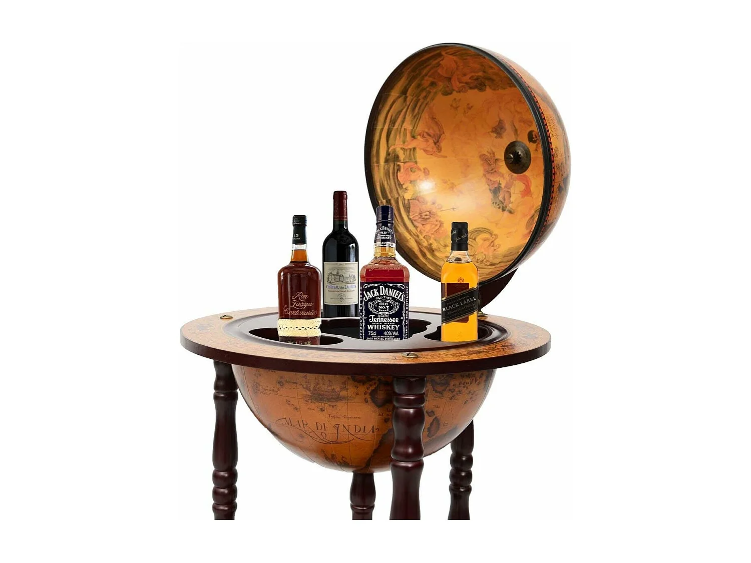 Vintage Globe Bar, eucalyptus houten wereldkaart, 16e-eeuwse flessenhouder, rustieke decoratie toevoegen aan uw huis