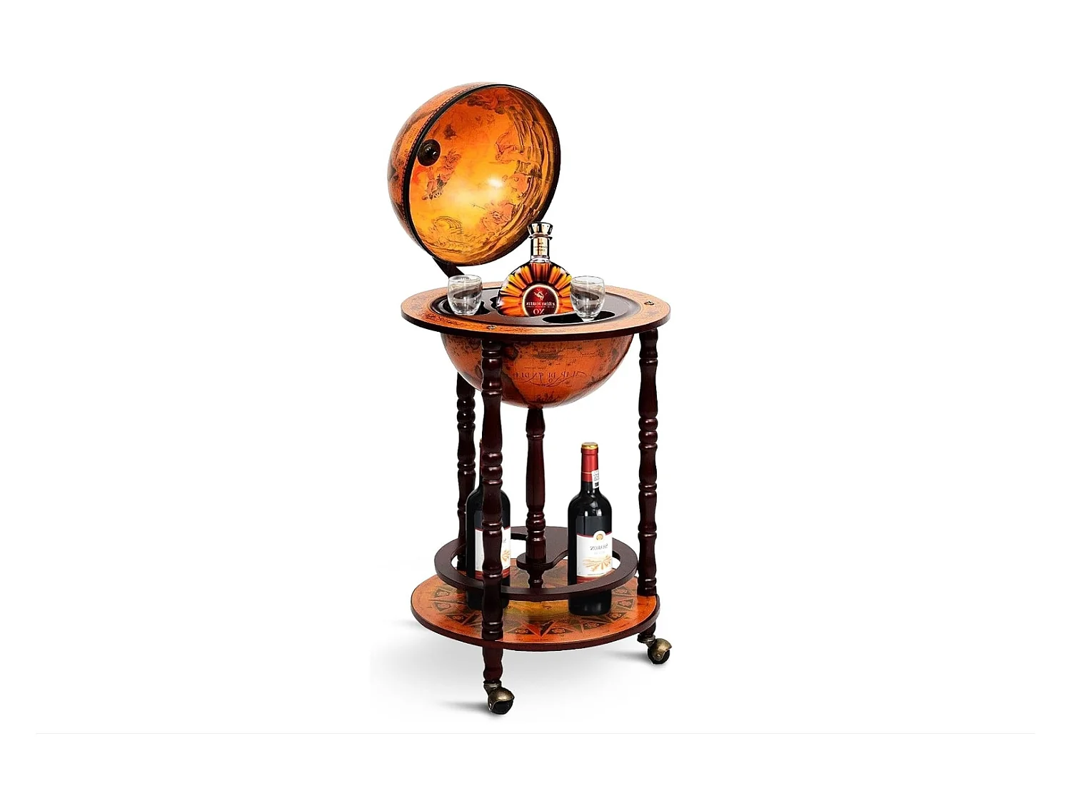 Bar Globe Terrestre Vintage, Mappemonde en Bois d'Eucalyptus, Porte-Bouteilles 16e Siècle, Ajout Une Décoration Rustique pour Votre Maison