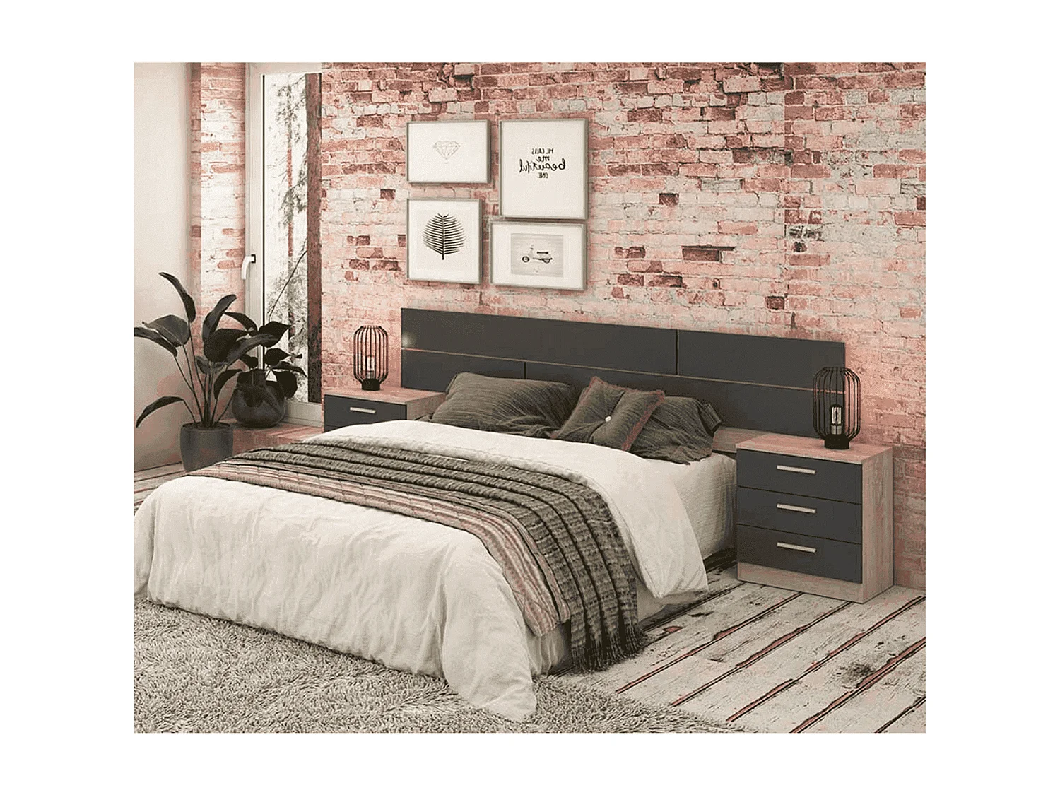 BricoExpo - Mesita de Noche, Mesilla de Dormitorio, Color Cambrian y Grafito, Medidas: 50 cm (La) x 34,6 cm (Fo) x 55 cm (Al)