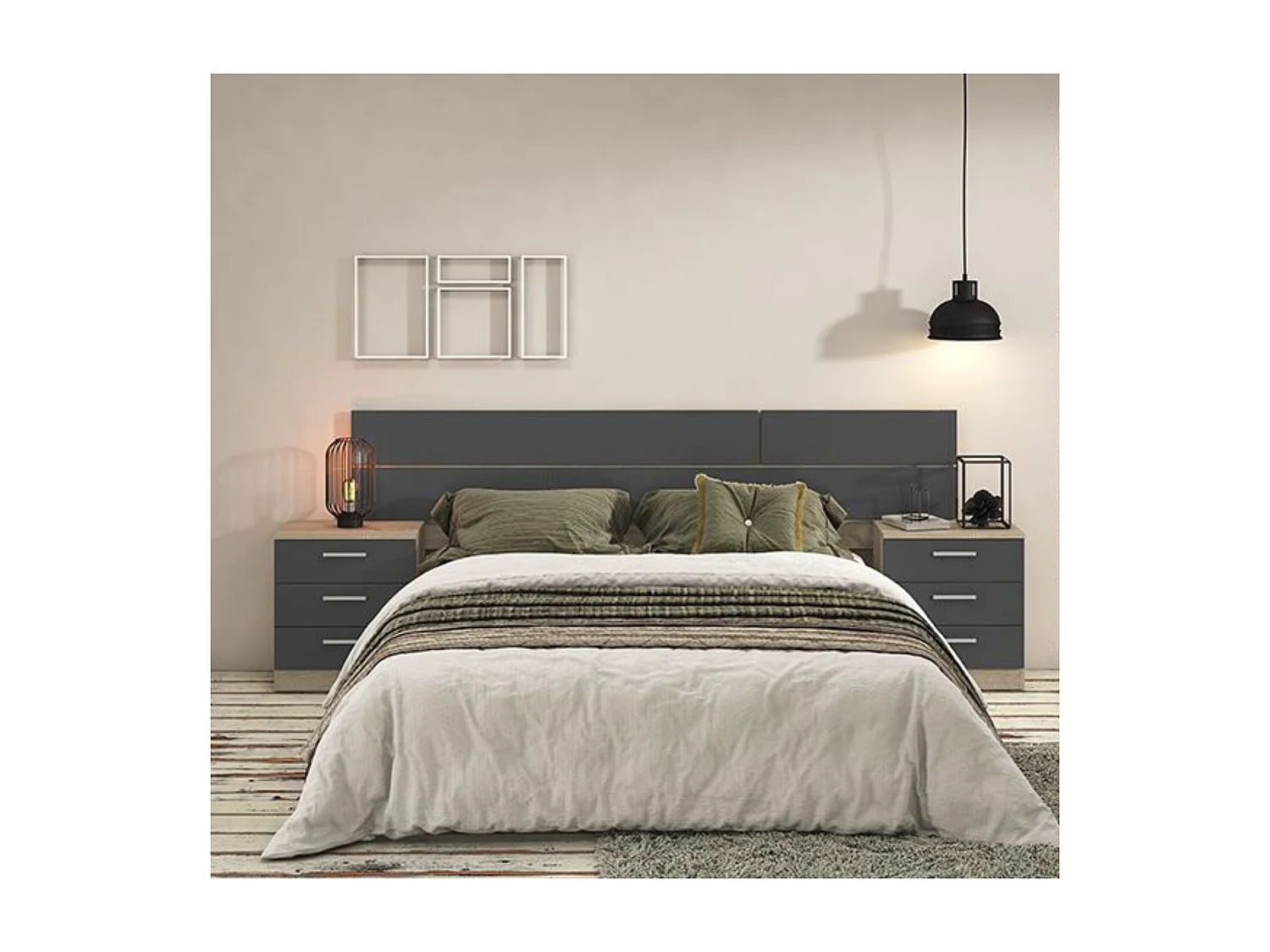 BricoExpo - Mesita de Noche, Mesilla de Dormitorio, Color Cambrian y Grafito, Medidas: 50 cm (La) x 34,6 cm (Fo) x 55 cm (Al)