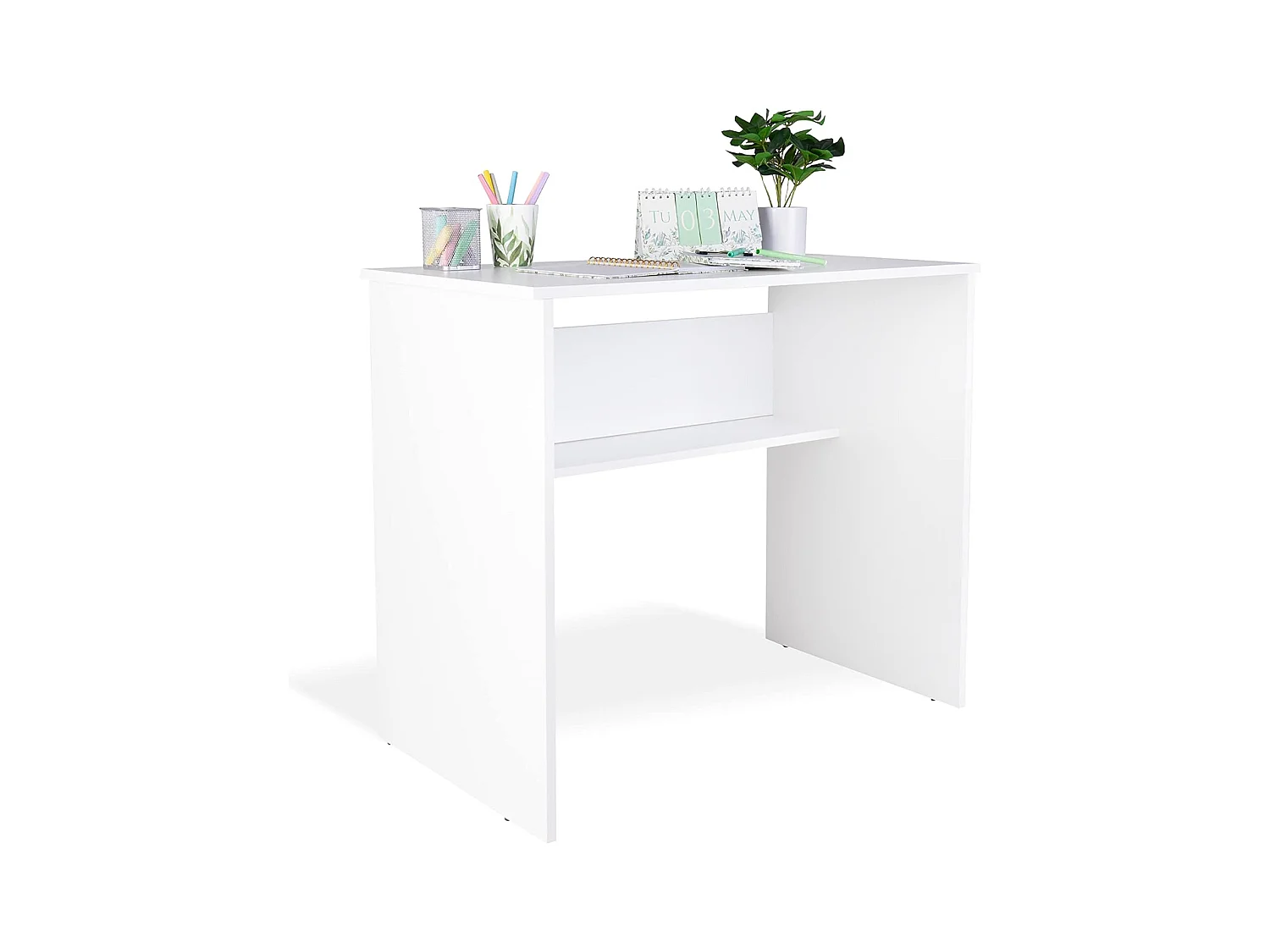 Mesa de Escritorio, Mesas para Ordenador, Acabada en Blanco, Mesa para Pc con balda interior, Medidas: 90 cm (Ancho) x 49,5 cm (Fondo) x 77 cm (Alto) - Meyvaser