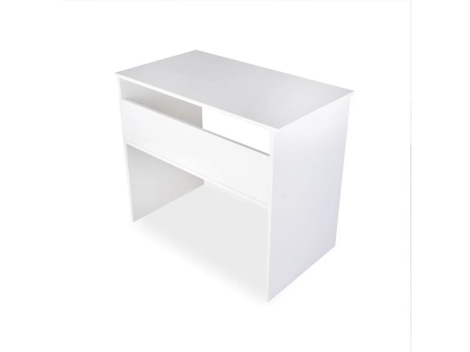 Mesa de Escritorio, Mesas para Ordenador, Acabada en Blanco, Mesa para Pc con balda interior, Medidas: 90 cm (Ancho) x 49,5 cm (Fondo) x 77 cm (Alto) - Meyvaser