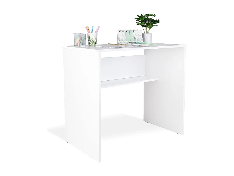 Mesa de Escritorio, Mesas para Ordenador, Acabada en Blanco, Mesa para Pc con balda interior, Medidas: 90 cm (Ancho) x 49,5 cm (Fondo) x 77 cm (Alto) - Meyvaser