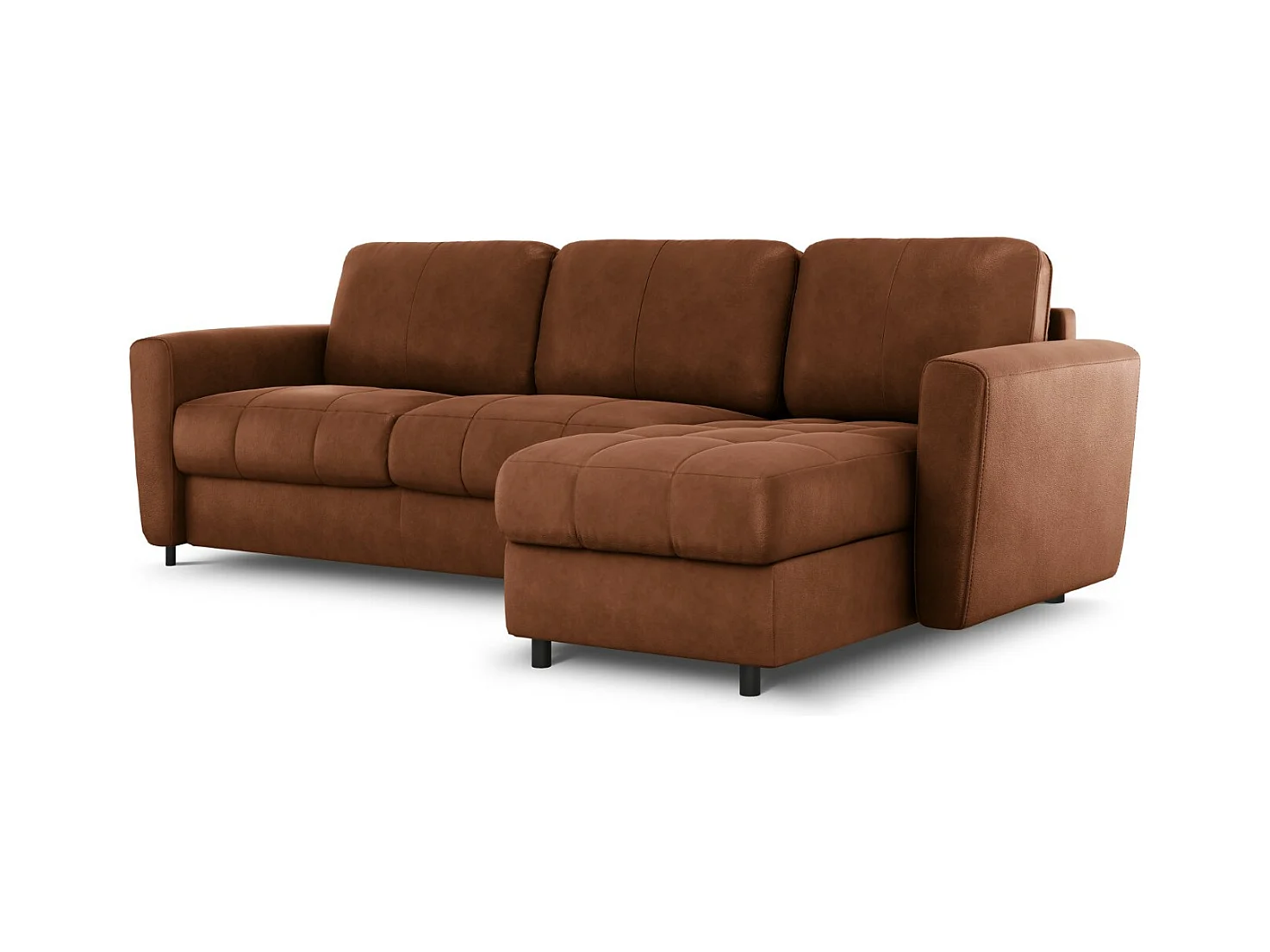 CXL by Christian Lacroix - Canapé d'angle droit convertible "Audra" 4 places en cuir véritable marron - 270x170x88cm