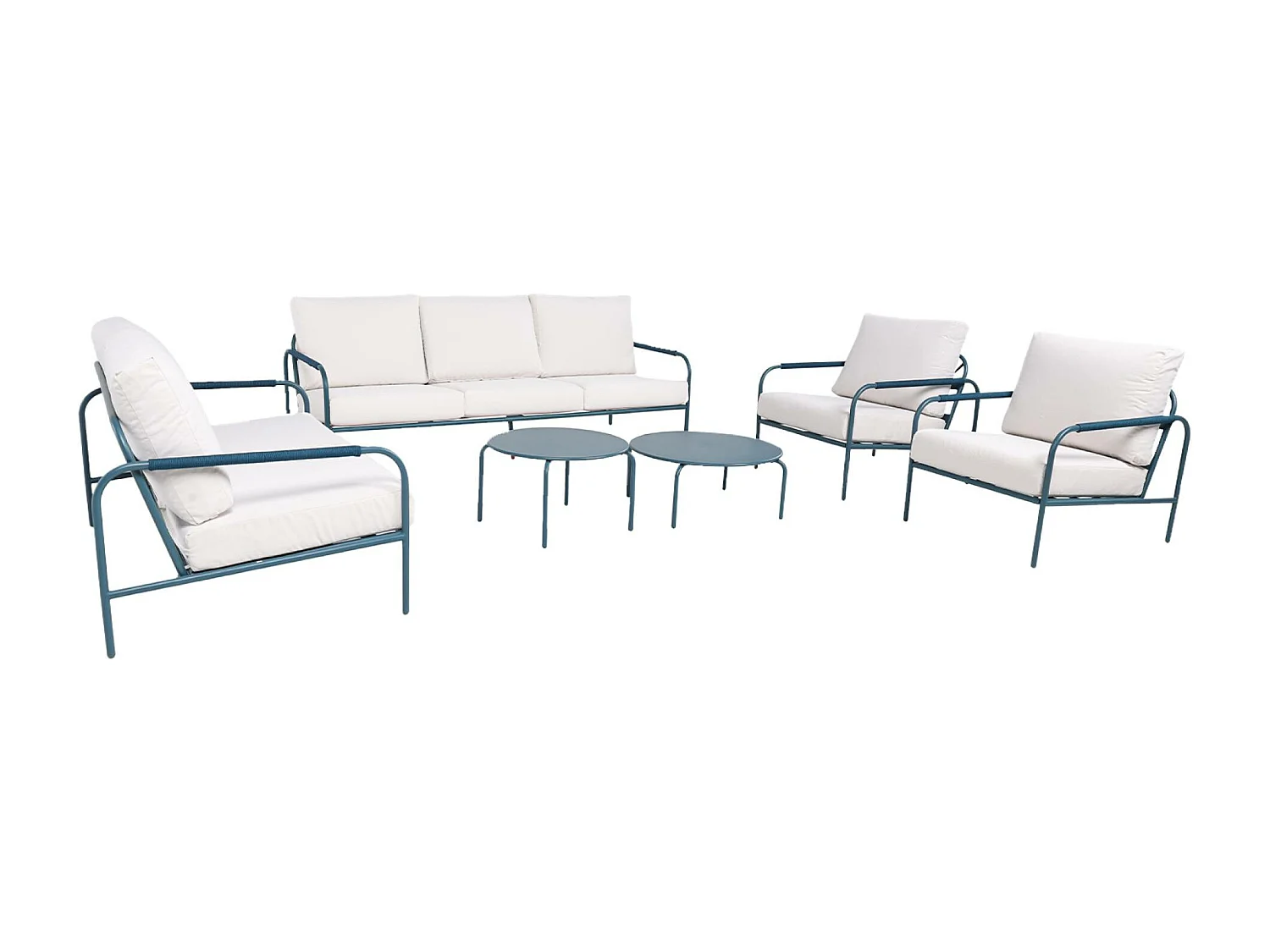 Salon de jardin LUANDA en acier. 7 places. bleu